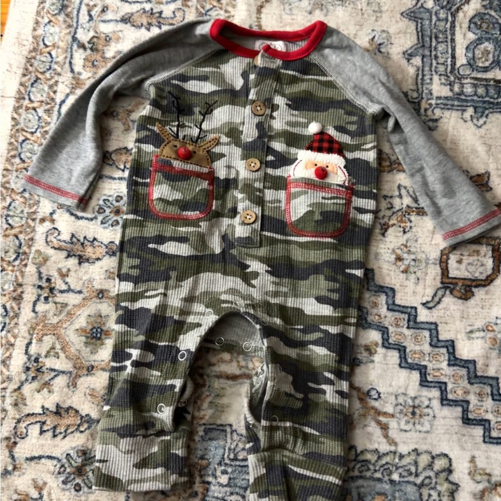 Mud Pie Camouflage Baby Onesie with Red Trim